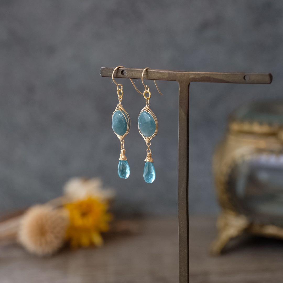 14kgfグランディディエライト・アパタイトピアス/イヤリング