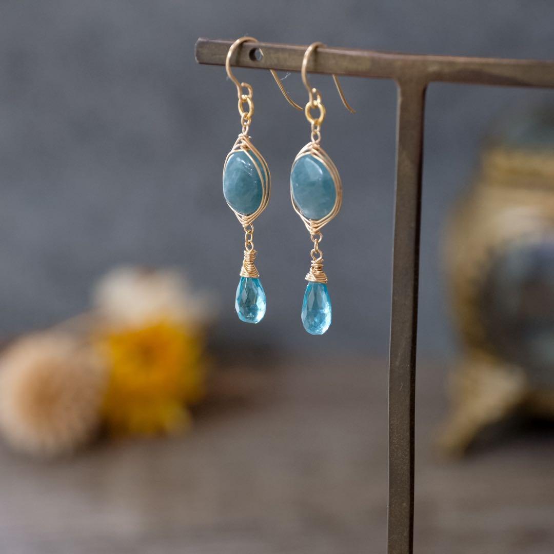 14kgfグランディディエライト・アパタイトピアス/イヤリング