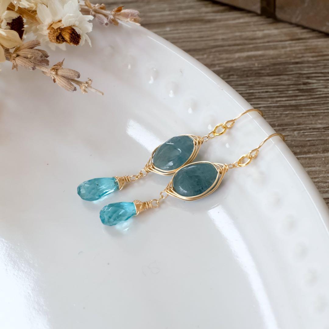 14kgfグランディディエライト・アパタイトピアス/イヤリング