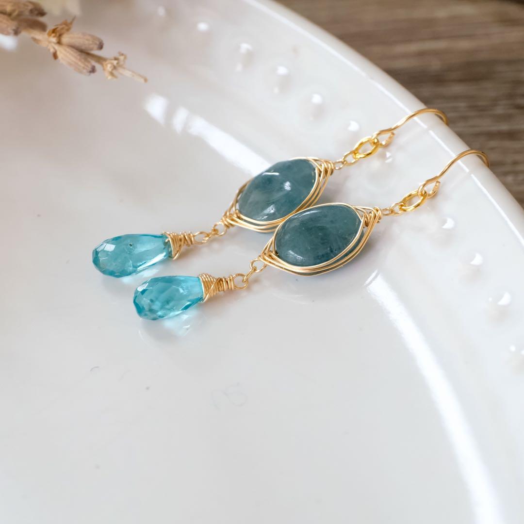 14kgfグランディディエライト・アパタイトピアス/イヤリング