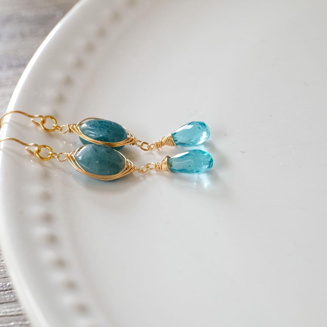 14kgfグランディディエライト・アパタイトピアス/イヤリング