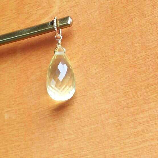14kgf 宝石質レモンクォーツの大粒ドロップ ネックレスチャーム