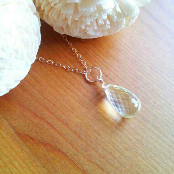 14kgf 宝石質レモンクォーツの大粒ドロップ ネックレスチャーム