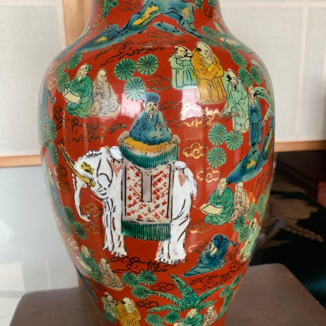 九谷焼、花瓶、壺　陶器　高さ約42ｃｍ　胴回り約直径２0ｃｍ　口周り約１5ｃｍ