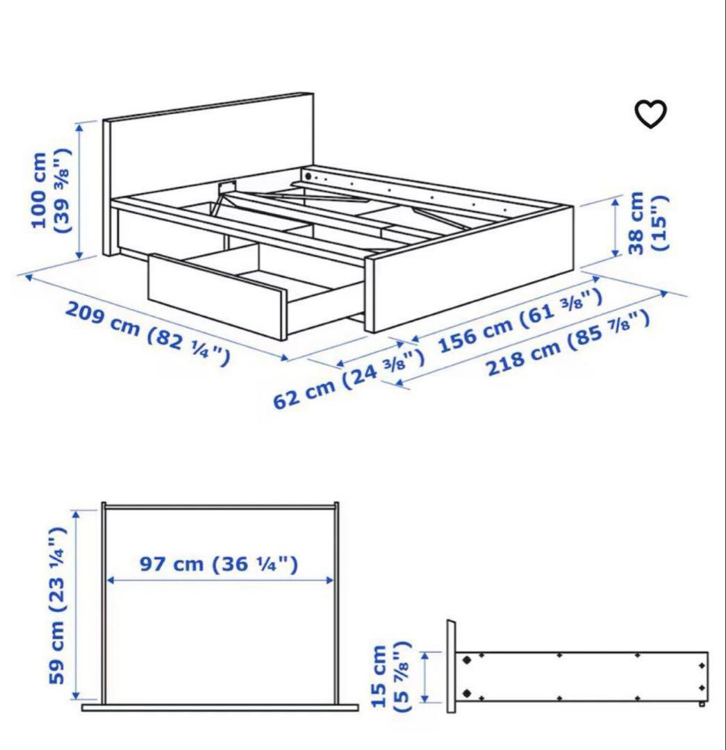 イケヤ　ベッドフレームダブル　MALM /ホワイト　説明書付