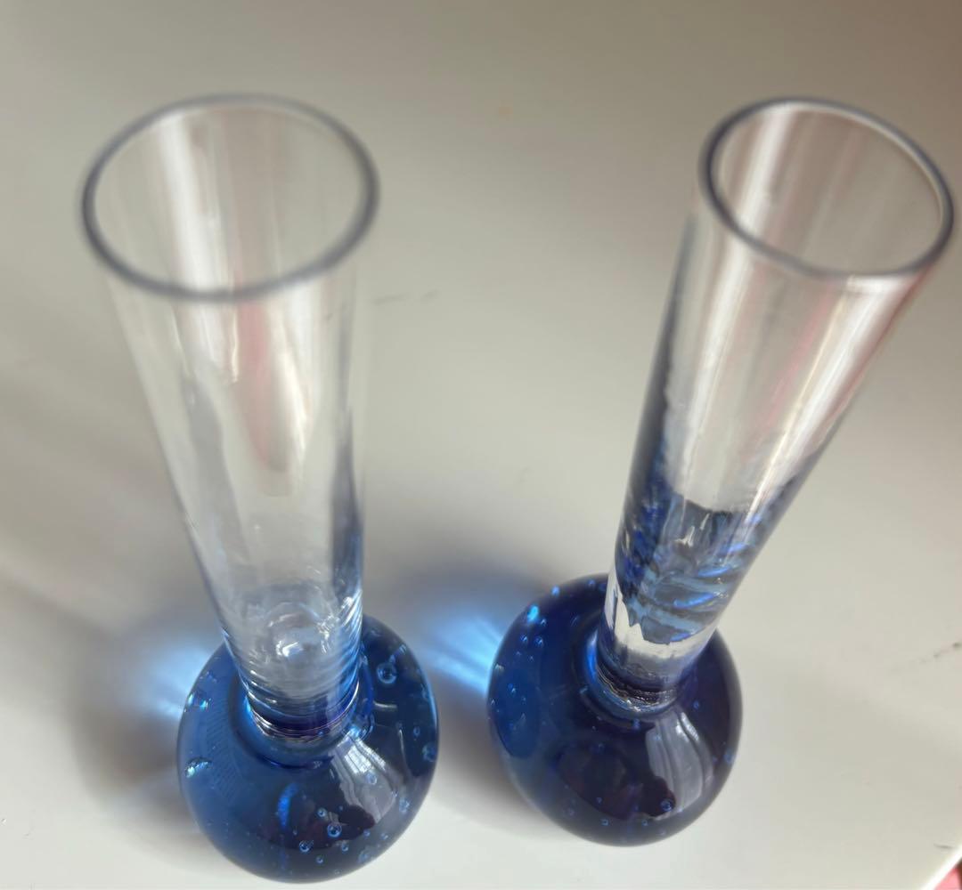 ビンテージ！バブルガラス　気泡入り　ブルーガラス　一輪挿し　花瓶　2個