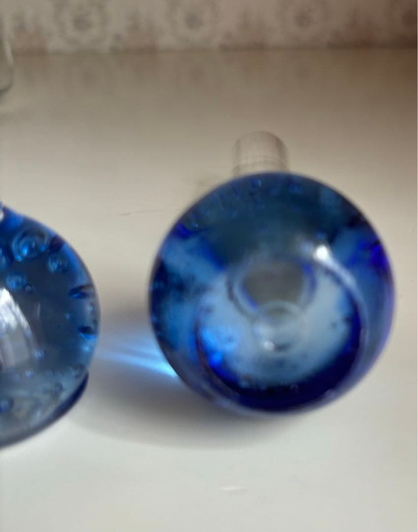 ビンテージ！バブルガラス　気泡入り　ブルーガラス　一輪挿し　花瓶　2個