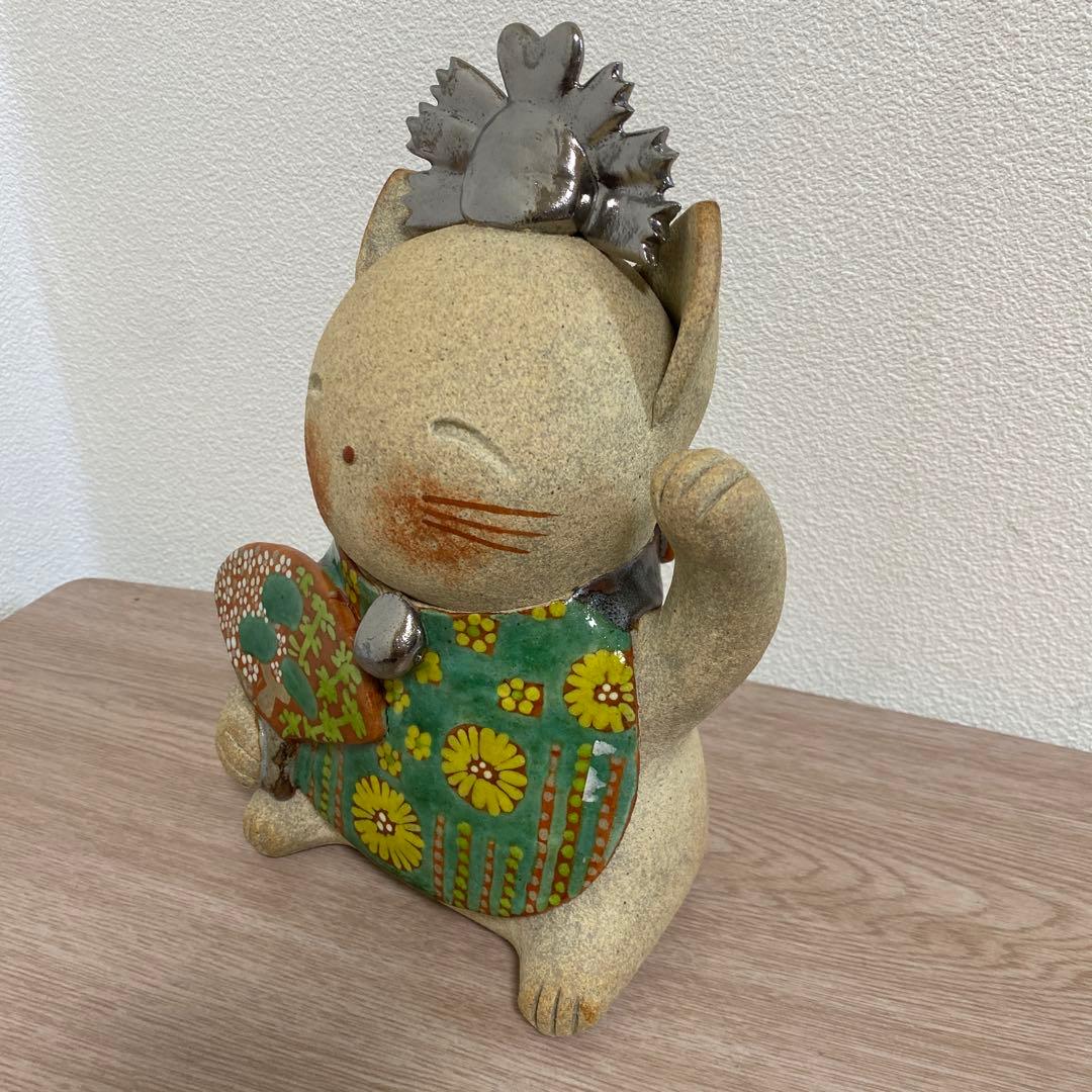 益子焼　加藤 麻里作 陶器　お雛様　猫　ネコ　22センチ