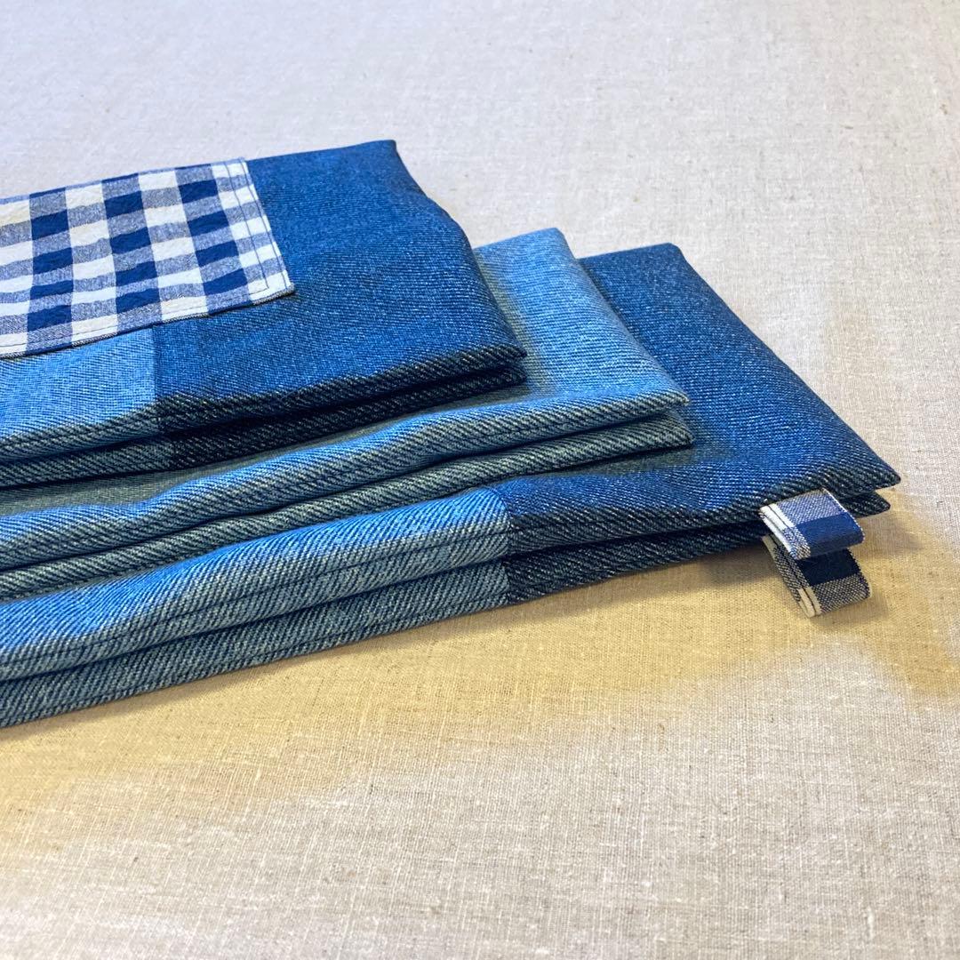 入園入学5点セット　レッスンバッグ　デニム調　シンプル　ネームタグ付き　女の子