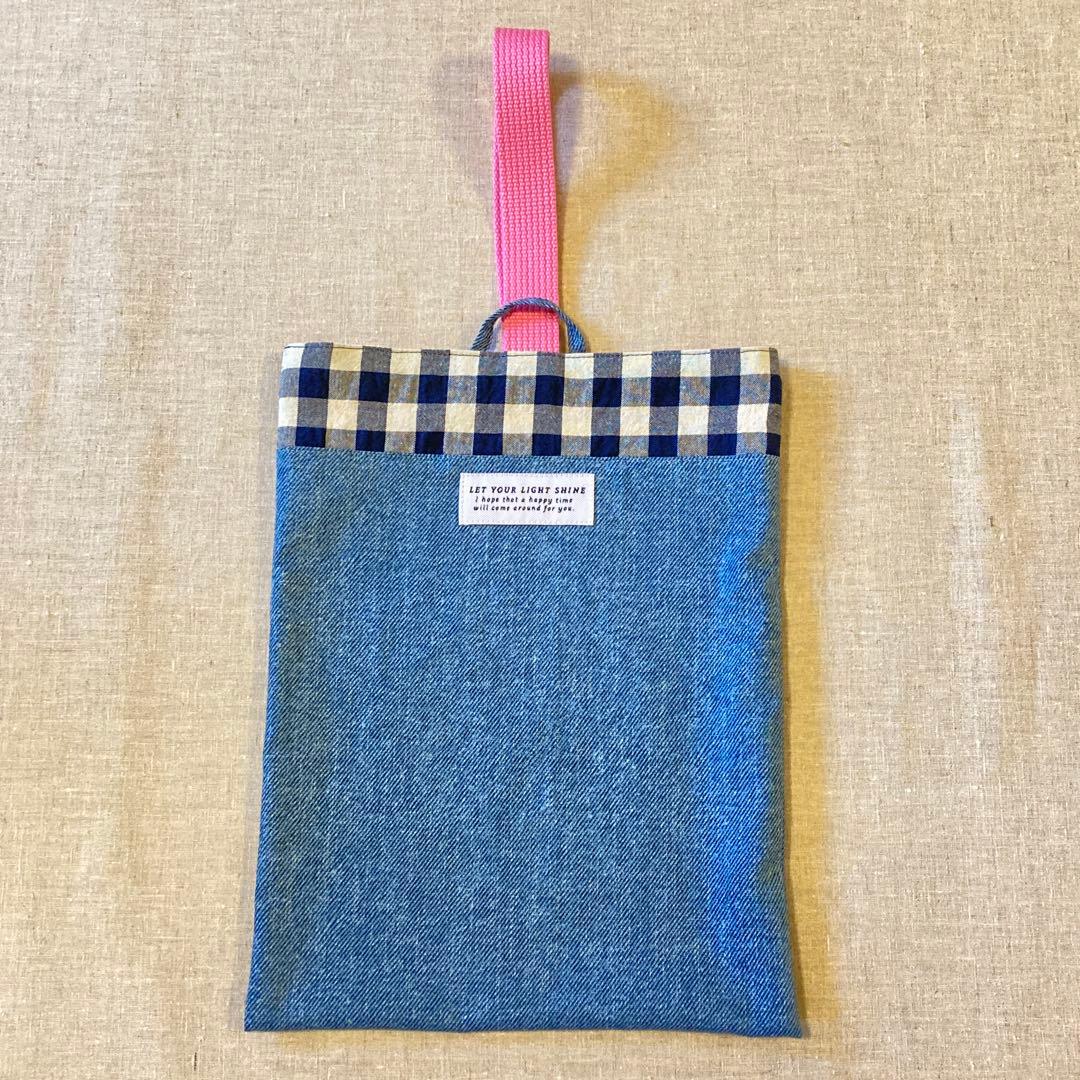 入園入学5点セット　レッスンバッグ　デニム調　シンプル　ネームタグ付き　女の子