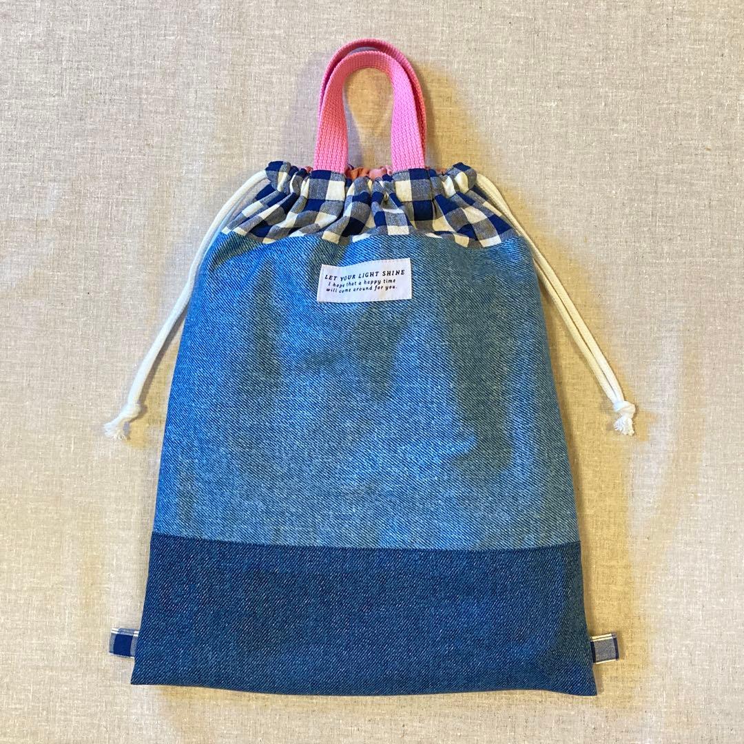 入園入学5点セット　レッスンバッグ　デニム調　シンプル　ネームタグ付き　女の子
