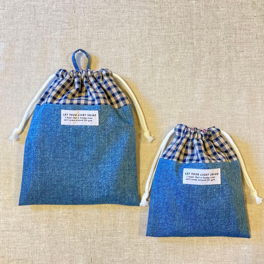 入園入学5点セット　レッスンバッグ　デニム調　シンプル　ネームタグ付き　女の子