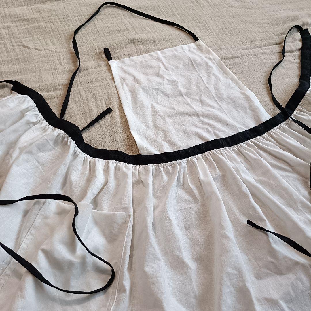 3wayエプロン◯ハーフリネン▼ホワイト✕ブラック