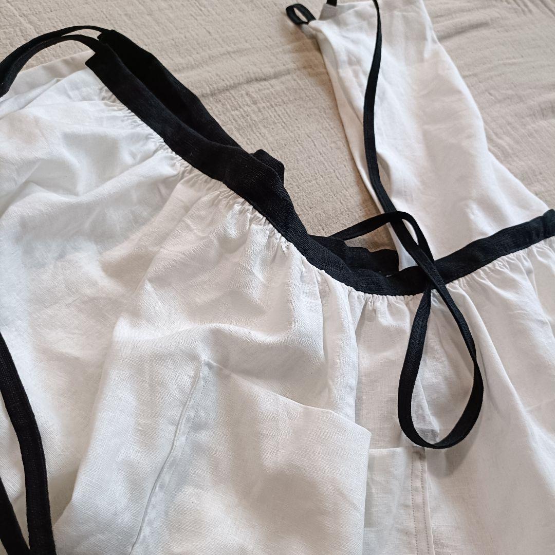 3wayエプロン◯ハーフリネン▼ホワイト✕ブラック