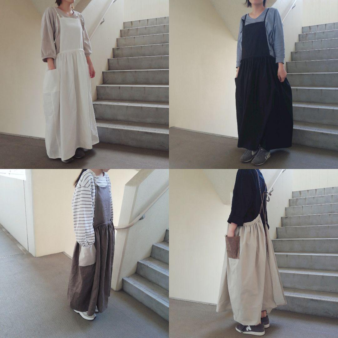 3wayエプロン◯ハーフリネン▼ホワイト✕ブラック