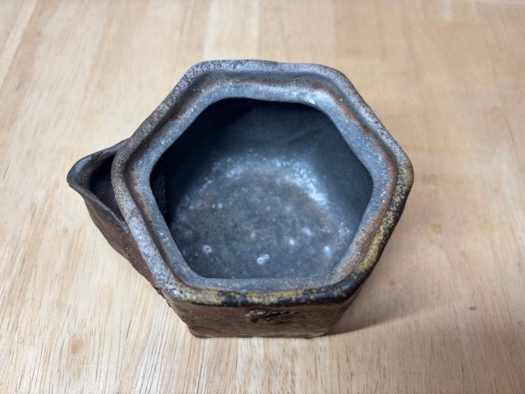 51.備前焼 宝瓶 登り窯 松 まつ マツ 6角 手びねり 急須