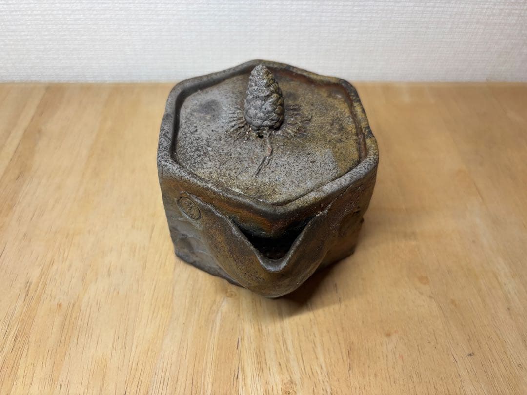 51.備前焼 宝瓶 登り窯 松 まつ マツ 6角 手びねり 急須