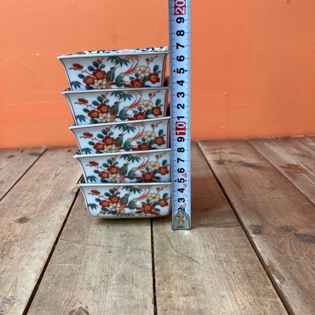 D-4 幸山窯 伊万里焼 色絵 和食器 小鉢 向付 角鉢 5客セット 伝