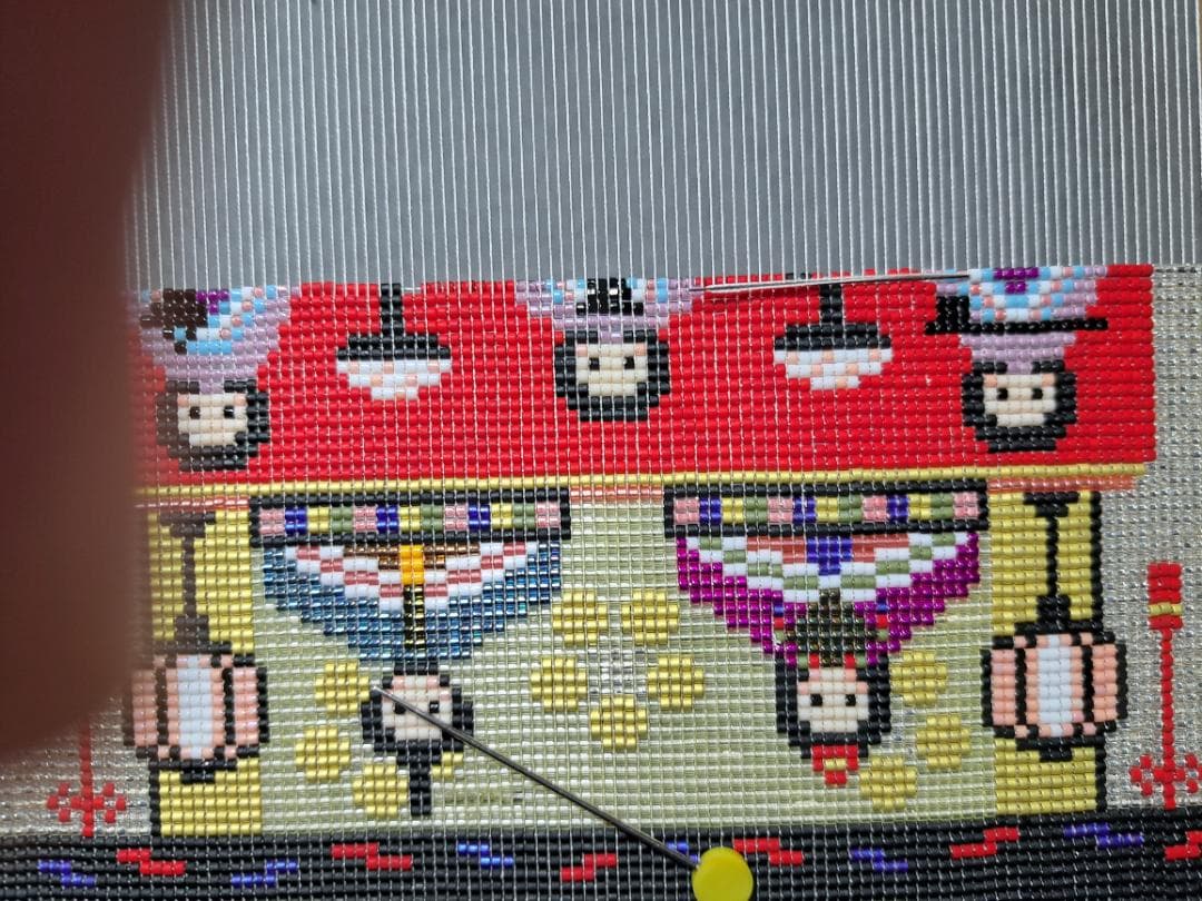 ビーズ織　お雛様　三段飾り　タペストリー
