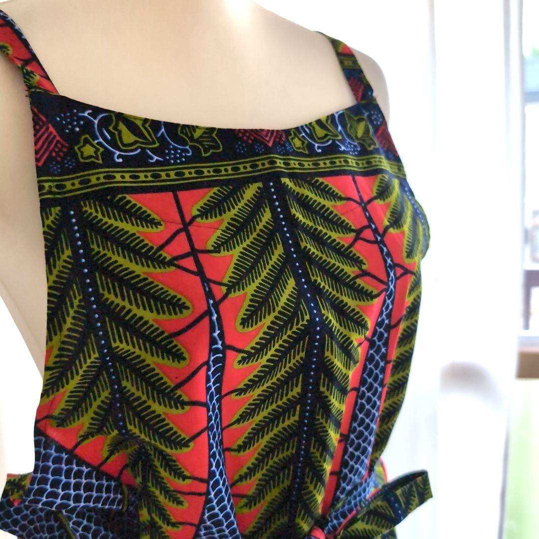 アフリカ布エプロン蜘蛛の巣柄　シュシュ付