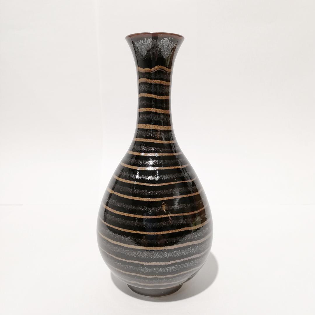 〇文化勲章受章　青木龍山　鶴首花瓶 天目渚