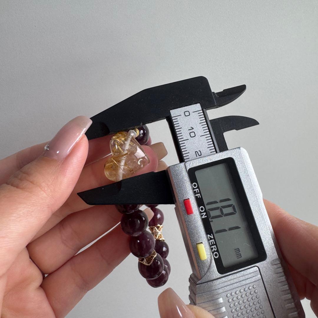 一点物　天然石　ハンドメイドブレス　パープルマイカ　ルチルクォーツ　ハート