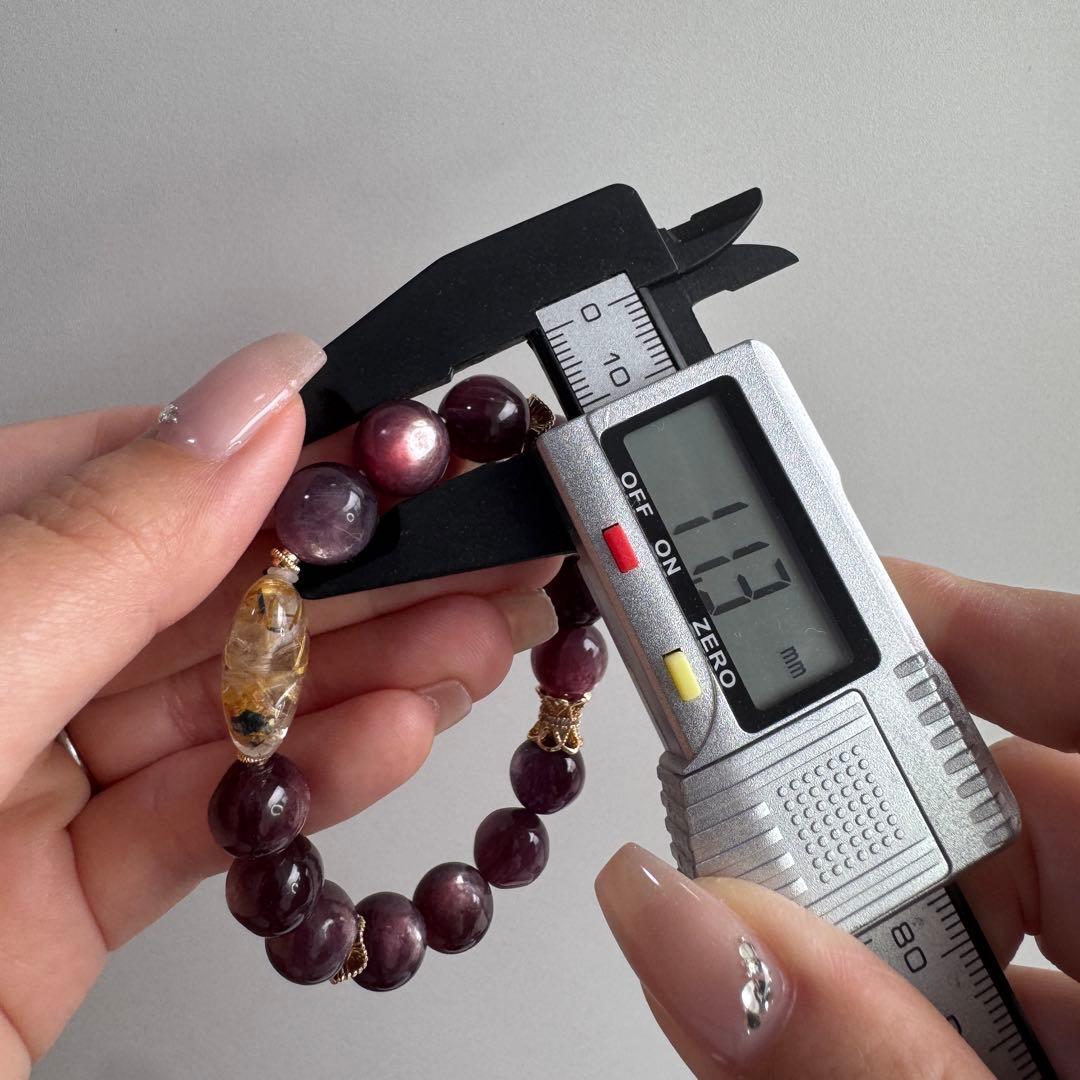 一点物　天然石　ハンドメイドブレス　パープルマイカ　ルチルクォーツ　ハート