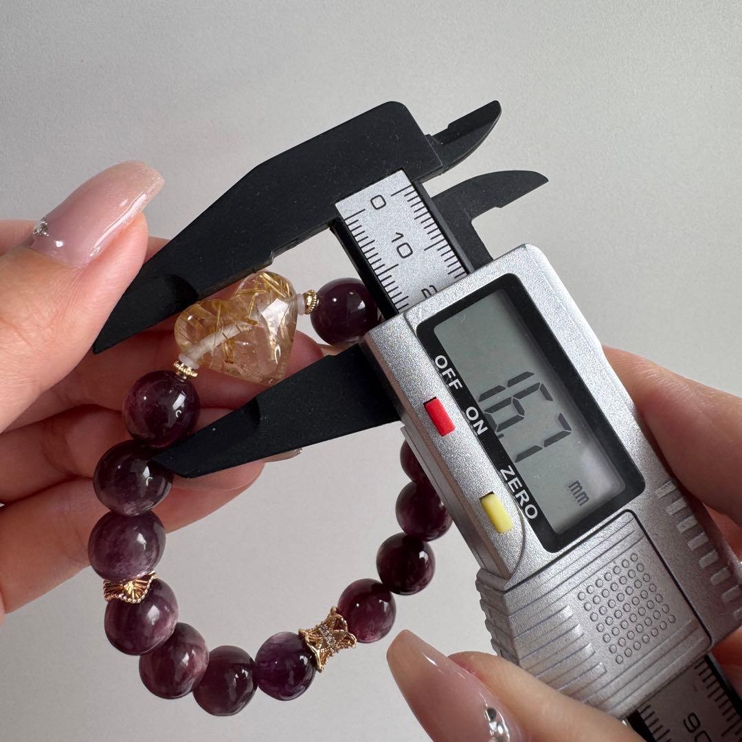 一点物　天然石　ハンドメイドブレス　パープルマイカ　ルチルクォーツ　ハート