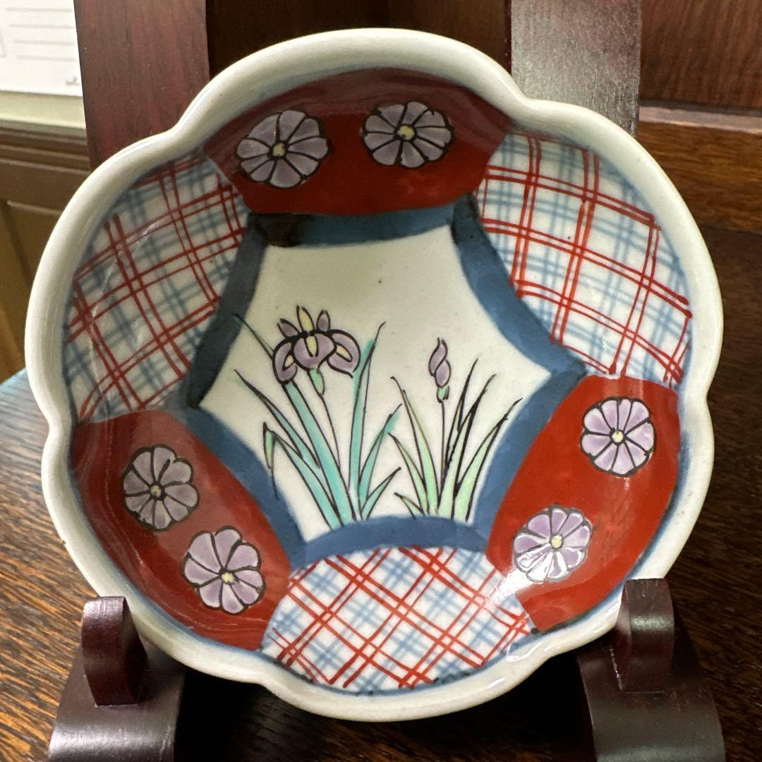 新品. 佐藤走波(五代. 68歳)染錦. あやめ. 格子文.小鉢2枚セット