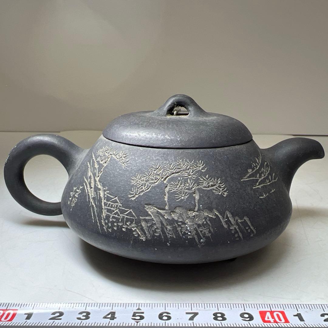 在銘　中国美術　紫泥急須　幅約18㎝　東Y8-0303☆2F