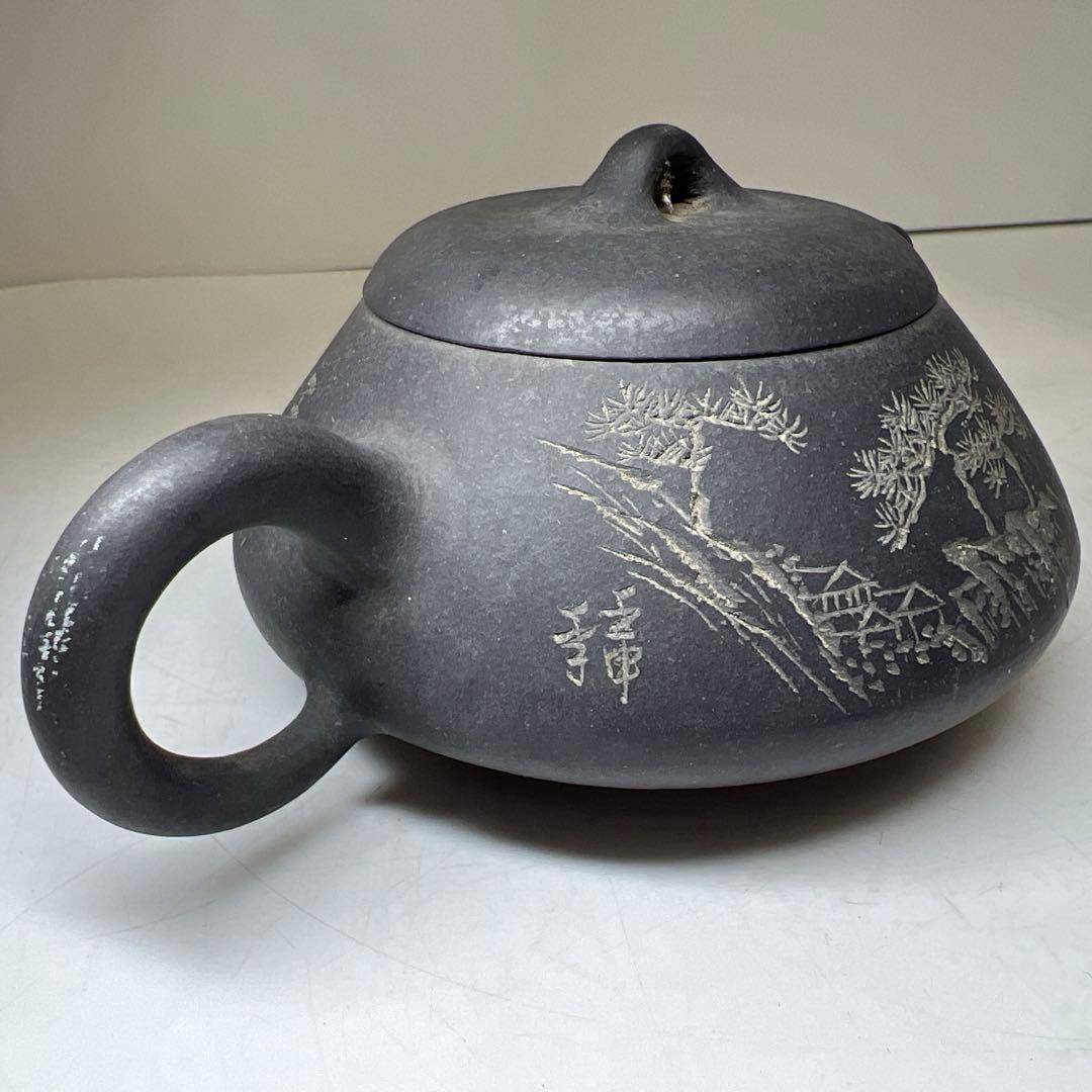 在銘　中国美術　紫泥急須　幅約18㎝　東Y8-0303☆2F