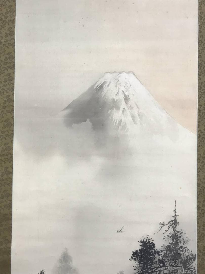 真作/渡辺秋渓/富士山水ホトトギス図/掛軸/名家伝来/AE-12