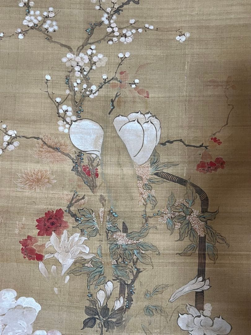 まくり 絹本■椿椿山■ ［花之図］肉筆 送料込み！