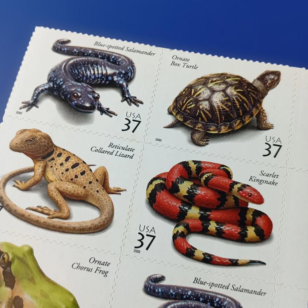 売約9895 外国切手 アメリカ 2002年 爬虫類・両生類動物 シール式5種