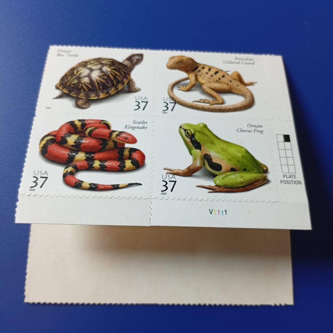 売約9895 外国切手 アメリカ 2002年 爬虫類・両生類動物 シール式5種