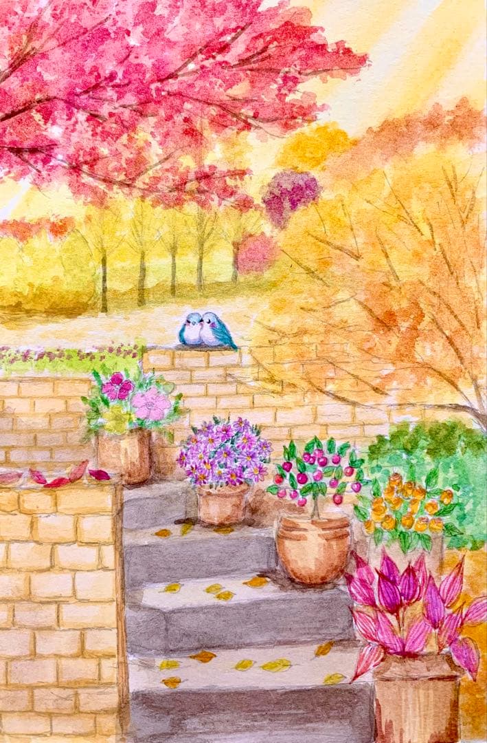 ♡たまみな♡水彩画 原画8枚＋複製品11枚鳥と花のセット