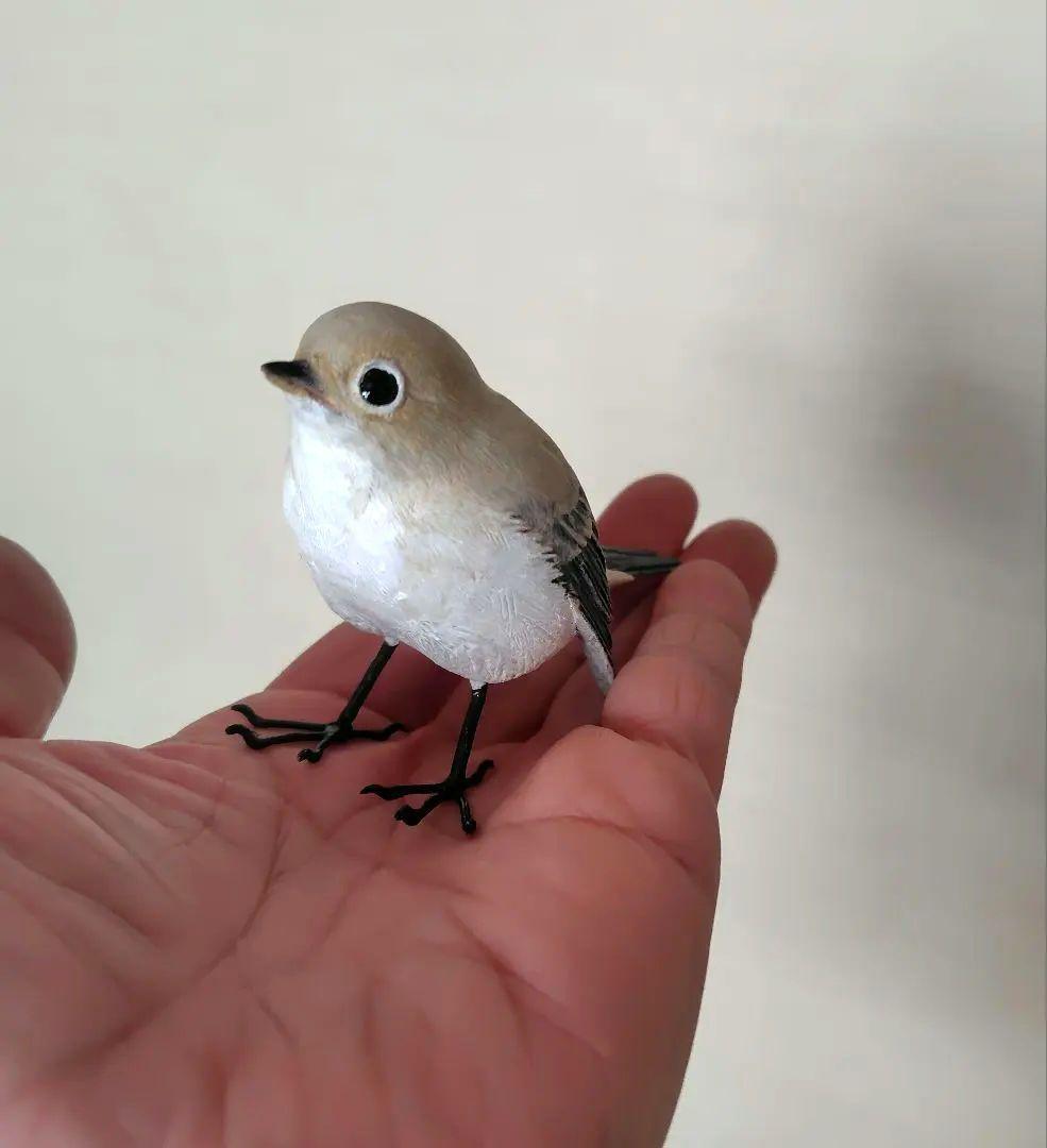 小さなバードカービング ニシオジロビタキ 野鳥 木彫り