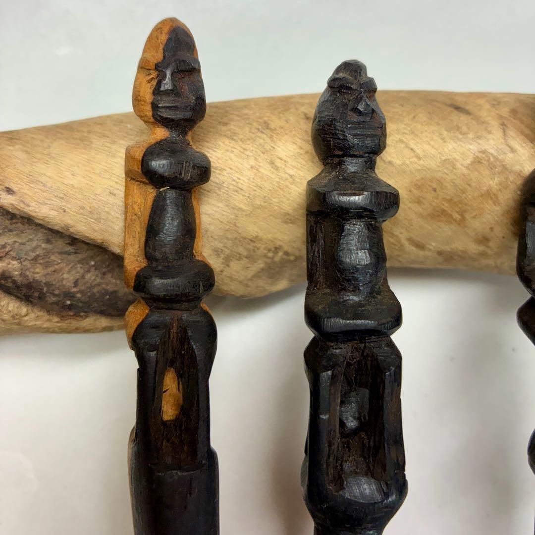 ドゴン族　サハラ砂漠の黒檀スプーン2本フォーク7本セット新品未使用1999年マリ