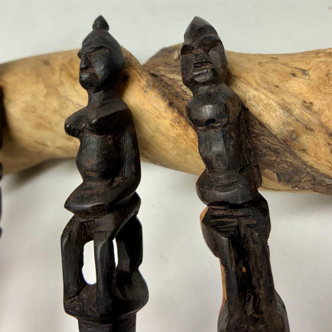 ドゴン族　サハラ砂漠の黒檀スプーン2本フォーク7本セット新品未使用1999年マリ