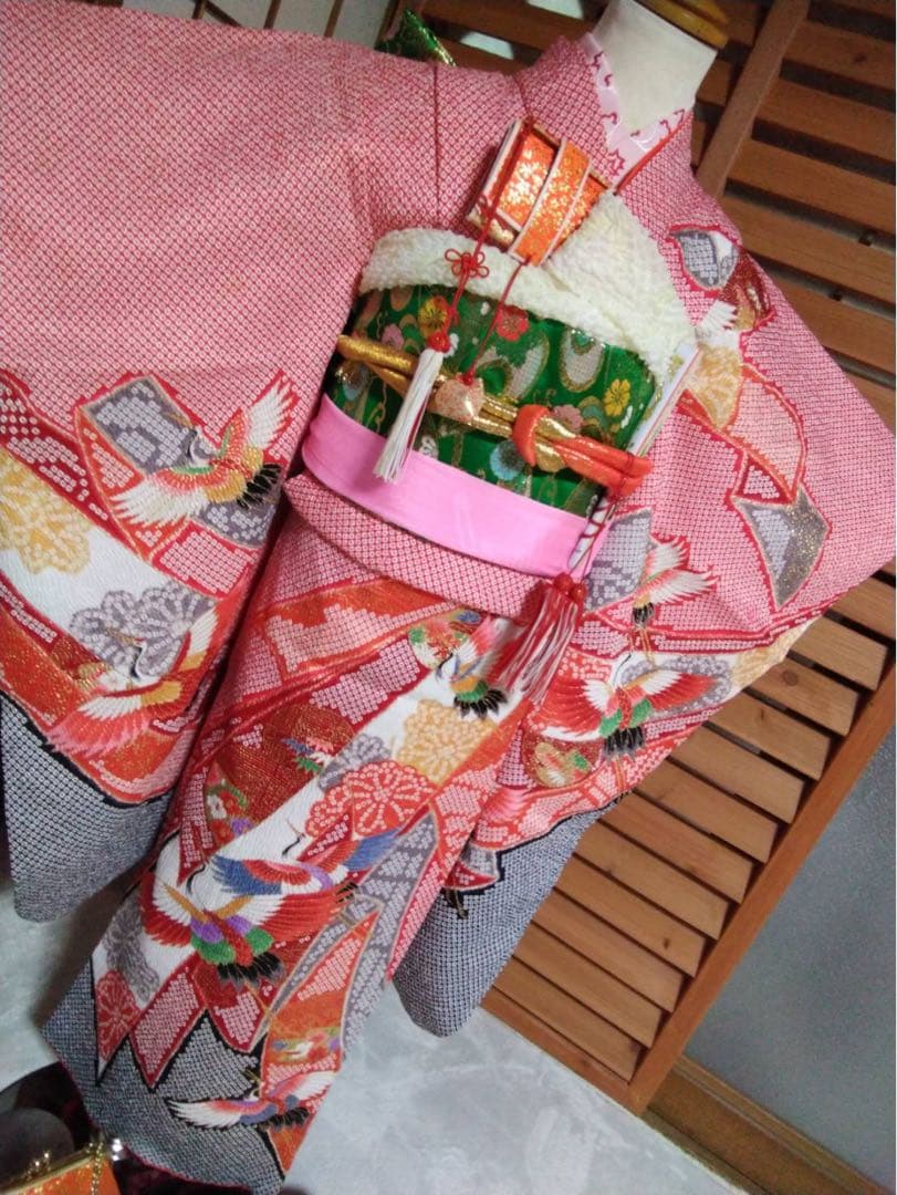 7歳向け・絞り柄・化繊のお着物セット