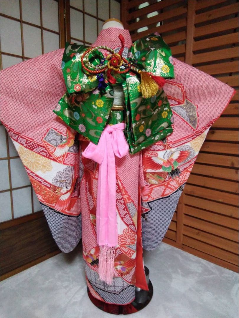 7歳向け・絞り柄・化繊のお着物セット