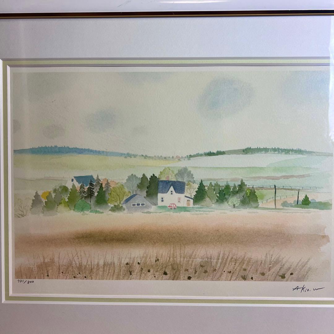 渡辺あきお版画メルヘン「白い家と赤い車」 エディションナンバー 限定部数800