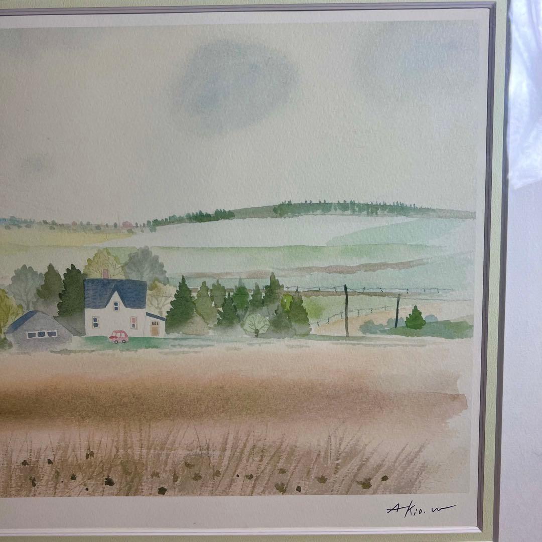 渡辺あきお版画メルヘン「白い家と赤い車」 エディションナンバー 限定部数800