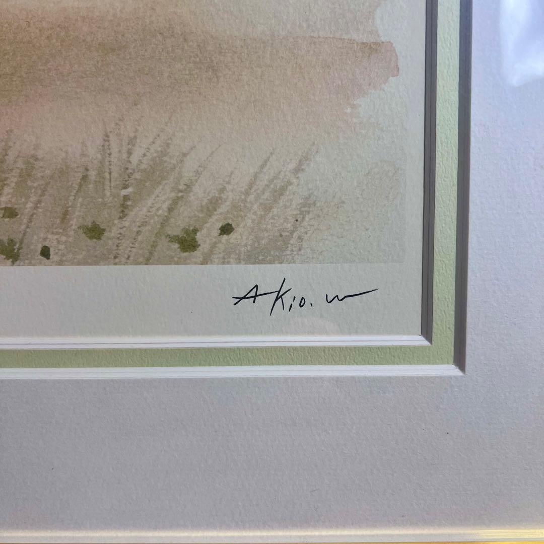 渡辺あきお版画メルヘン「白い家と赤い車」 エディションナンバー 限定部数800