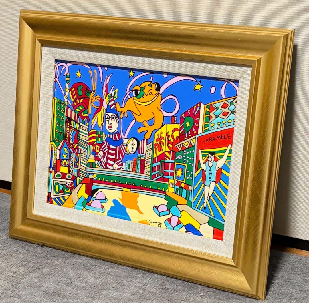【F4号】手描き作品　ジミー大西【道頓堀】額縁　未使用額　サイン　落款　油彩