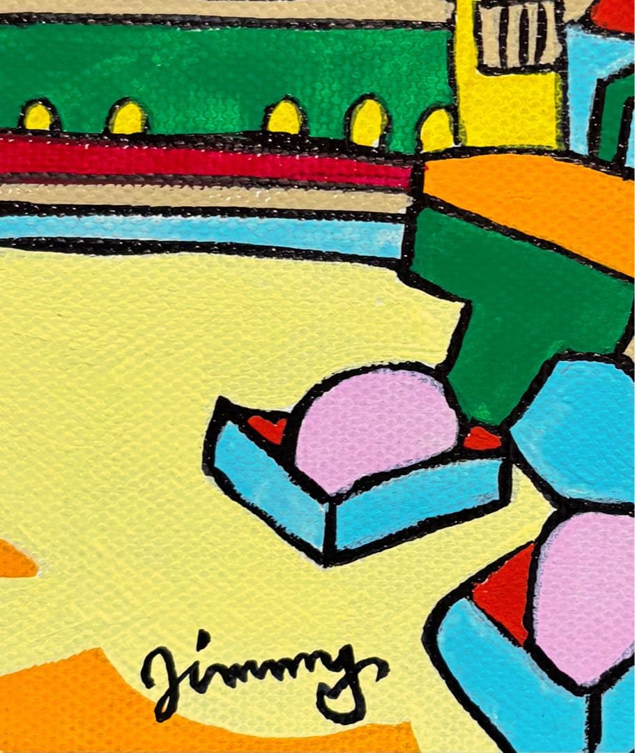 【F4号】手描き作品　ジミー大西【道頓堀】額縁　未使用額　サイン　落款　油彩