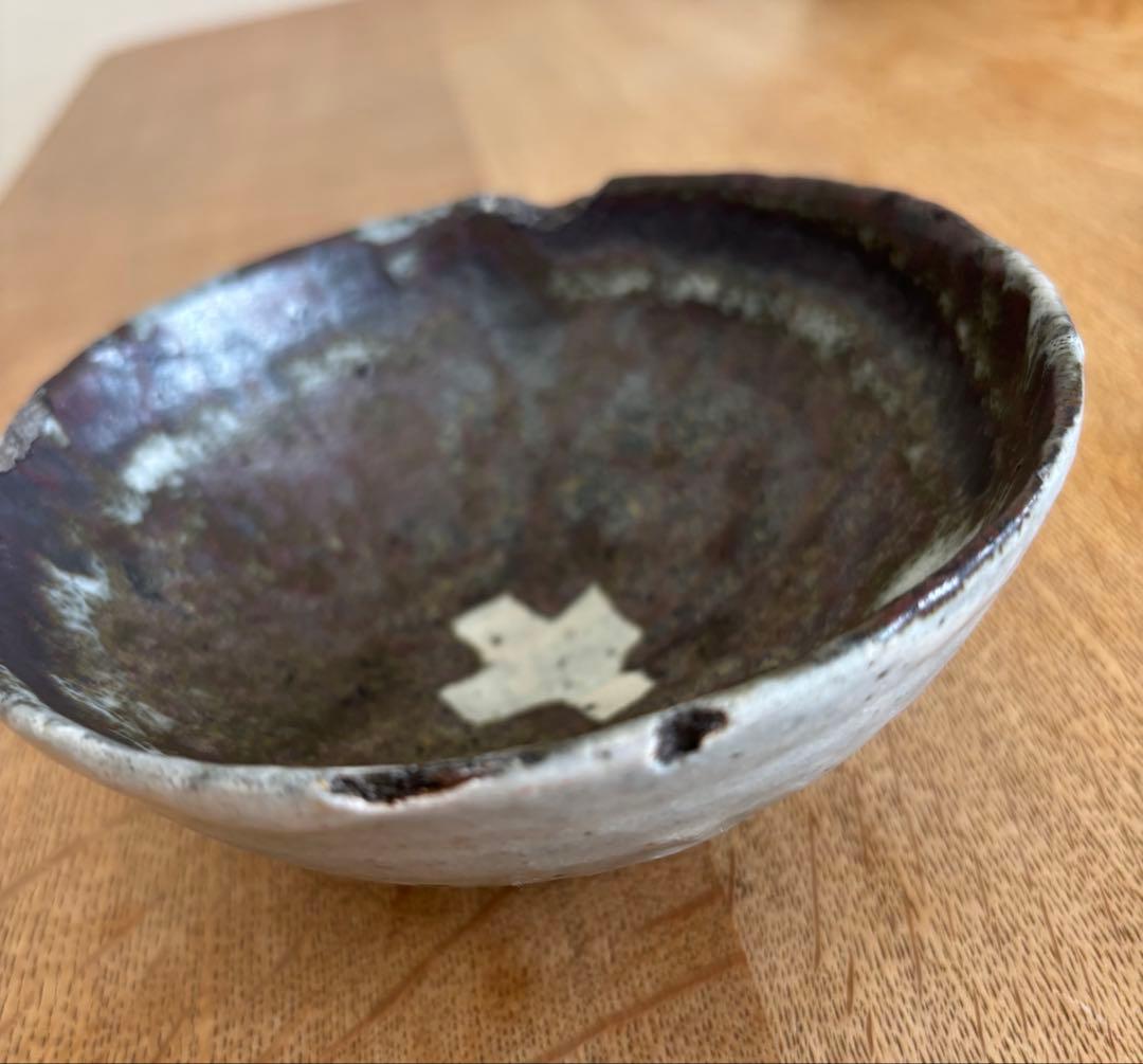 小野哲平　クロス　茶碗　13.5センチ カケあり