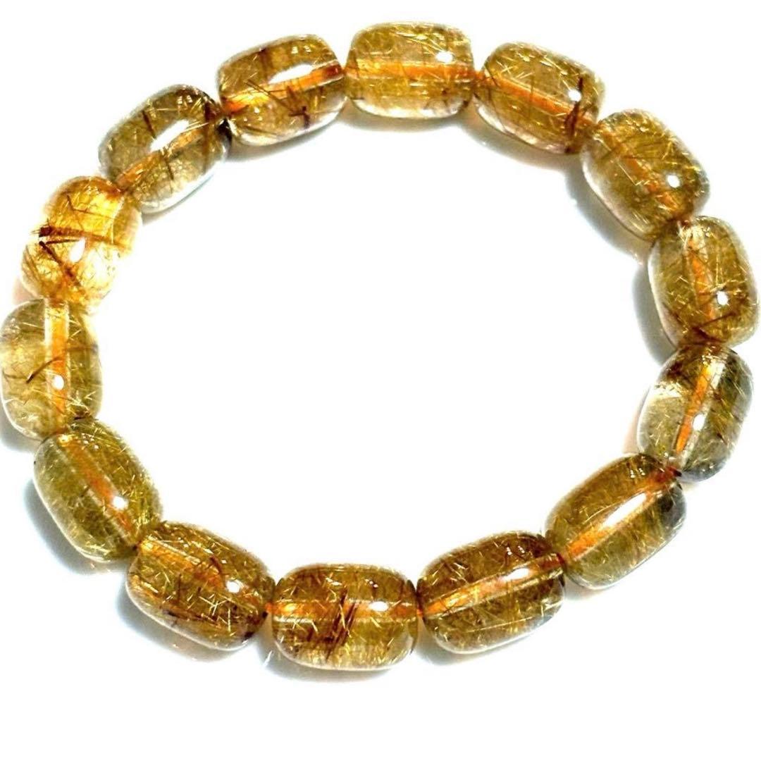 ★金運財運蓄財運★ ゴールデンルチルクォーツ　ブレスレット　樽型