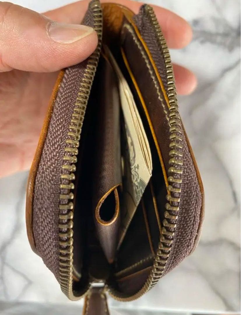 コンパクトL字ファスナーウォレット(ブラウン)