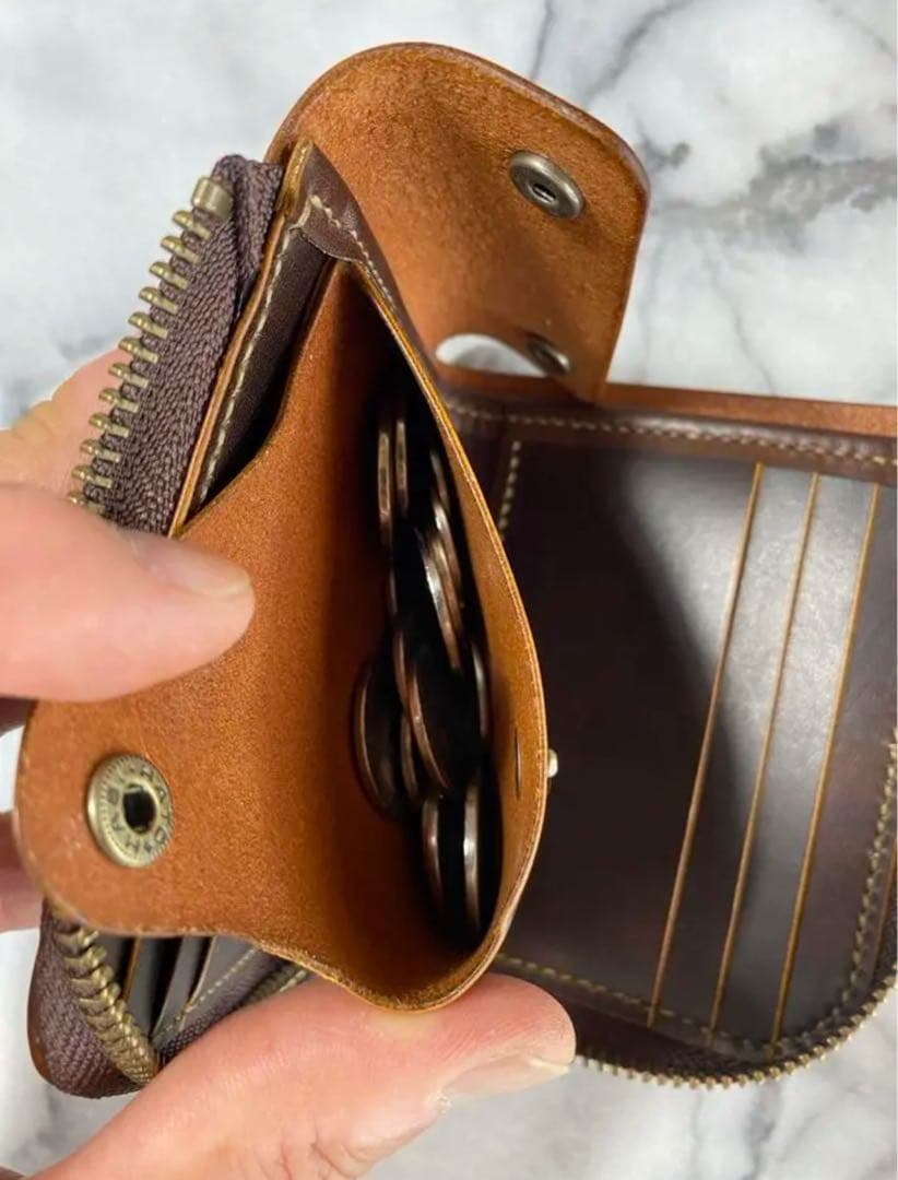 コンパクトL字ファスナーウォレット(ブラウン)